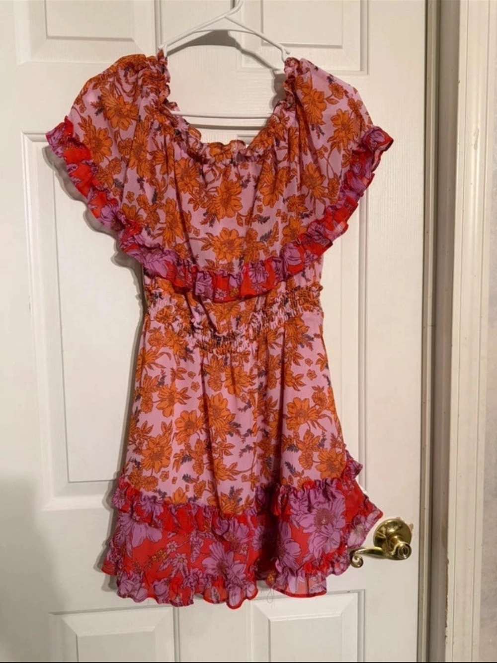 Women’s Pink & Orange Floral Ruffled Dress Size Small